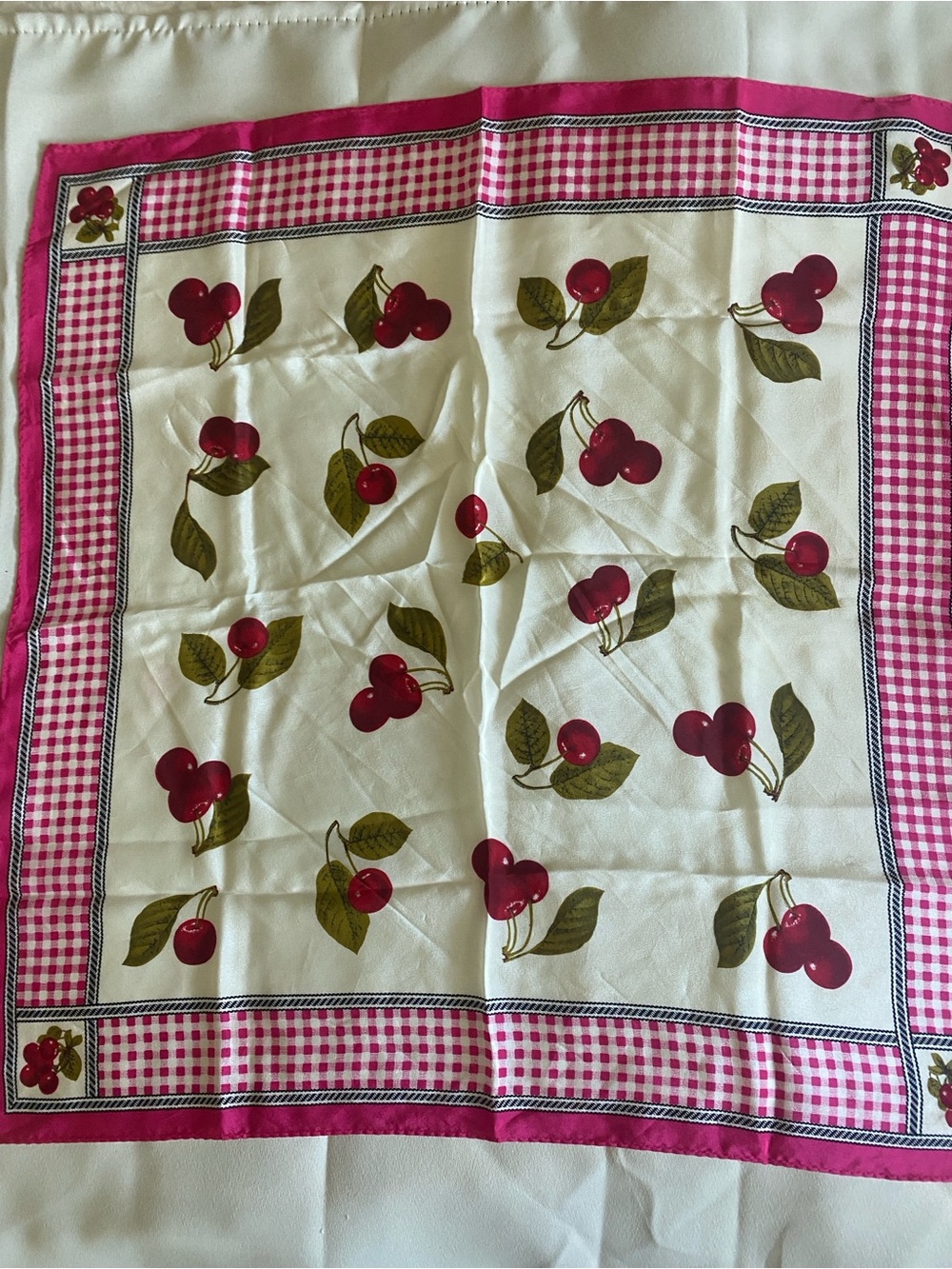 Vintage Accessory Street 20” Sq Silk Scarf Cherries